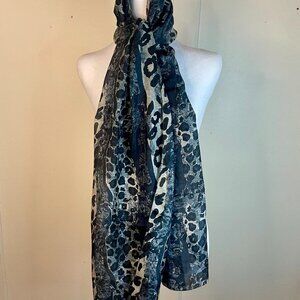 Silk Leopard Print Grey Blue Beige Scarf